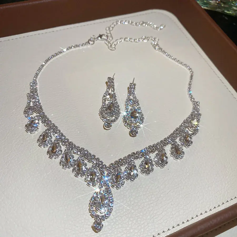 Crystal statement necklace and earrings for weddings and events